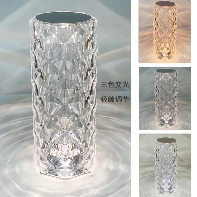 Rose Crystal Night Light Touch Led Small Table Lamp Bar Bedroom Living Room Ambient Light Table Lamp Pat Light