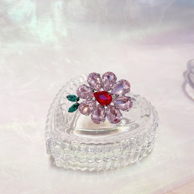 Korean Charms Candy Color Flower Rings For Women Metal Vintage Sweet Crystal Y2K Style Jewelry Friendship Gifts