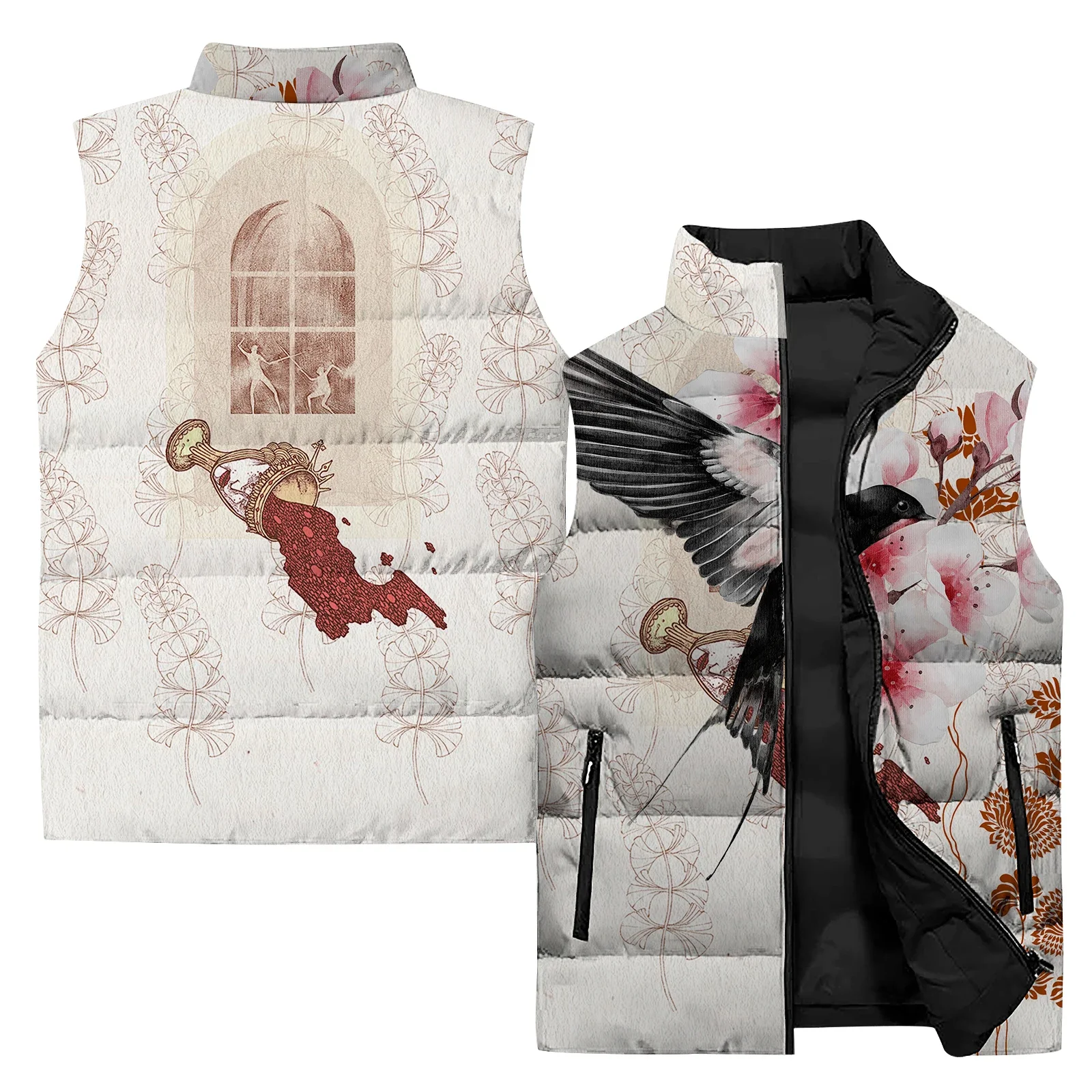thumbnail image 1 of Chaleco sin mangas con estampado de pájaros simple para hombre, moderno y cómodo, informal y cálido, chaquetas de invierno para hombre, chaleco de viento frío, ropa fresca, 1 of 4