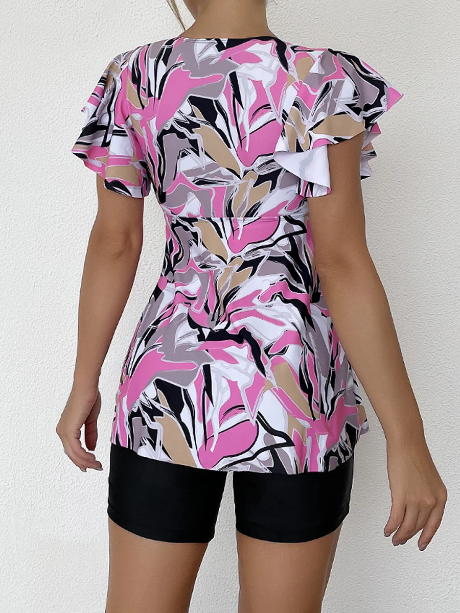 Two Piece Swimsuit Women Printed Tankini Set Tie Front Drawstring Swimwear Female Bathing Swimming Suit Beachwear Summer