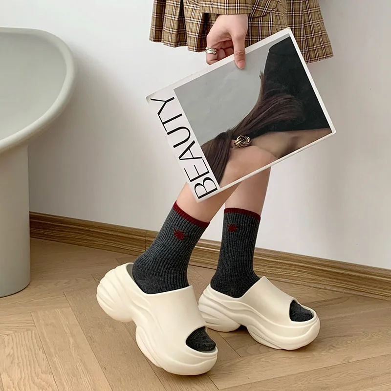 Chunky Platform Slippers for Women Summer Non-Slip Thick Bottom Sandals Woman 2025 Solid Color Wedge High Heel Slides Female 5
