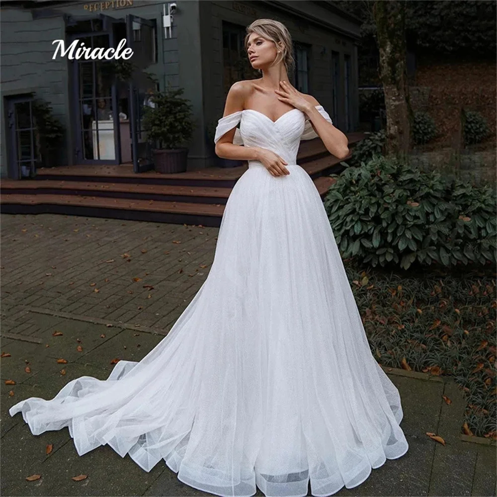 

Simple Elegant Sweetheart A-Line Wedding Dresses New Zipper Bridal Gown Laces Backless Bride Robe Off-Shoulder Vestidos De Novia