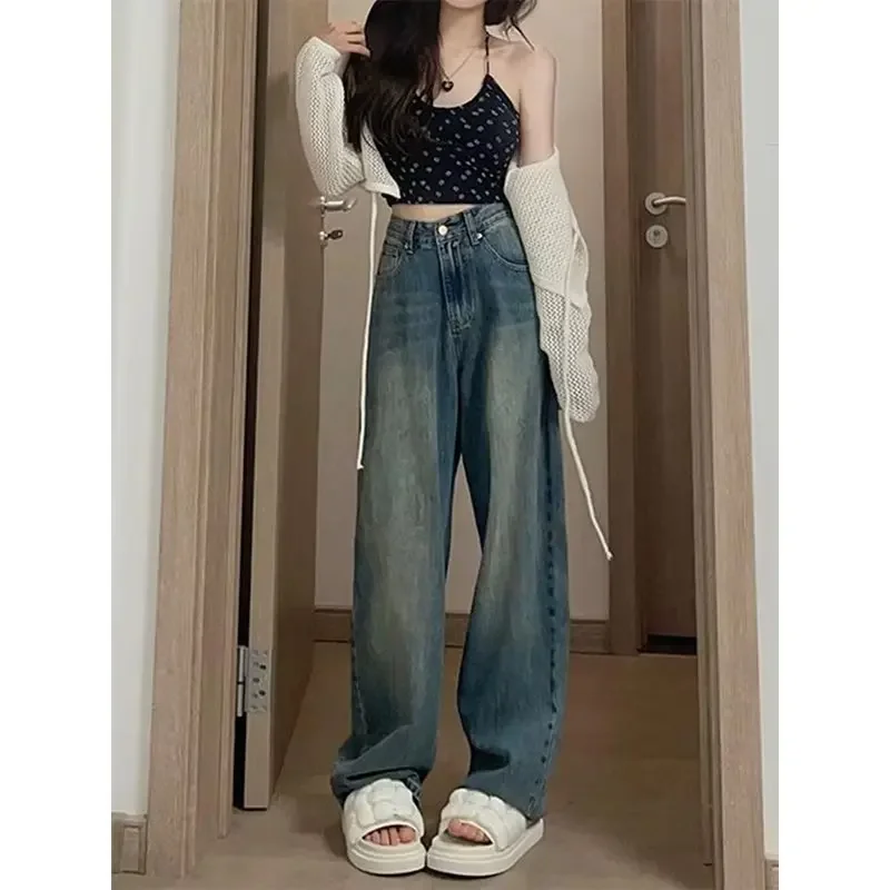 

Washed Retro Wide Leg Jeans Female Loose High Waist Thin Straight Trousers Spring Outfits Women 2024