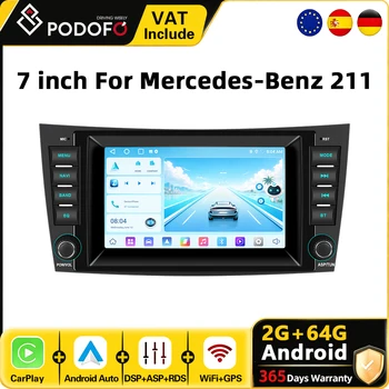 Radio de coche Podofo de 7 pulgadas y 2 Din con sistema Android para Mercedes-Benz Clase E W211 2002-2009 E320 E220 E350 Clase CLS W219, reproductor de coche con GPS, navegación, WiFi, sistema inteligente para coche, CarPlay, Android Auto, BT, estéreo para coche 1