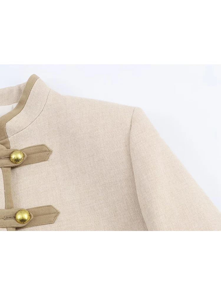 Fashion Half High Collar Coats For Women Chic Long Sleeve Single Breasted Short Jacket 2025 Autumn Winter Female Retro Outerwear