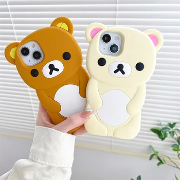 Cute 3D Cartoon Rilakkuma Bear Phone Case for iPhone 16 promax 15 14 13 12 11 Pro Max Xs XR 6 7 8 Plus SE Soft Silicone Cover 1