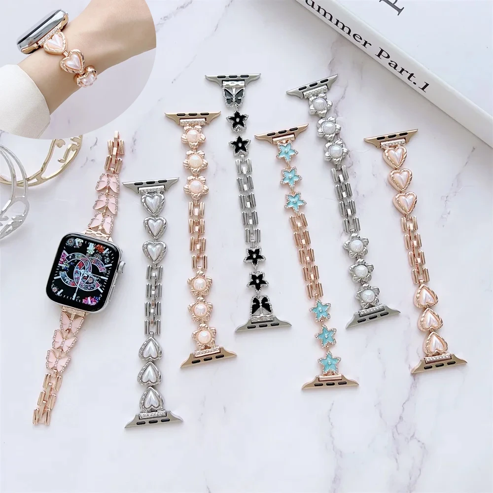 

Ремешок для Apple Watch band Chain, Женский Металлический Стальной ремешок для Iwatch Series 7 6 se 5 4 3 41 мм 38 мм 40 мм 42 мм 44 мм