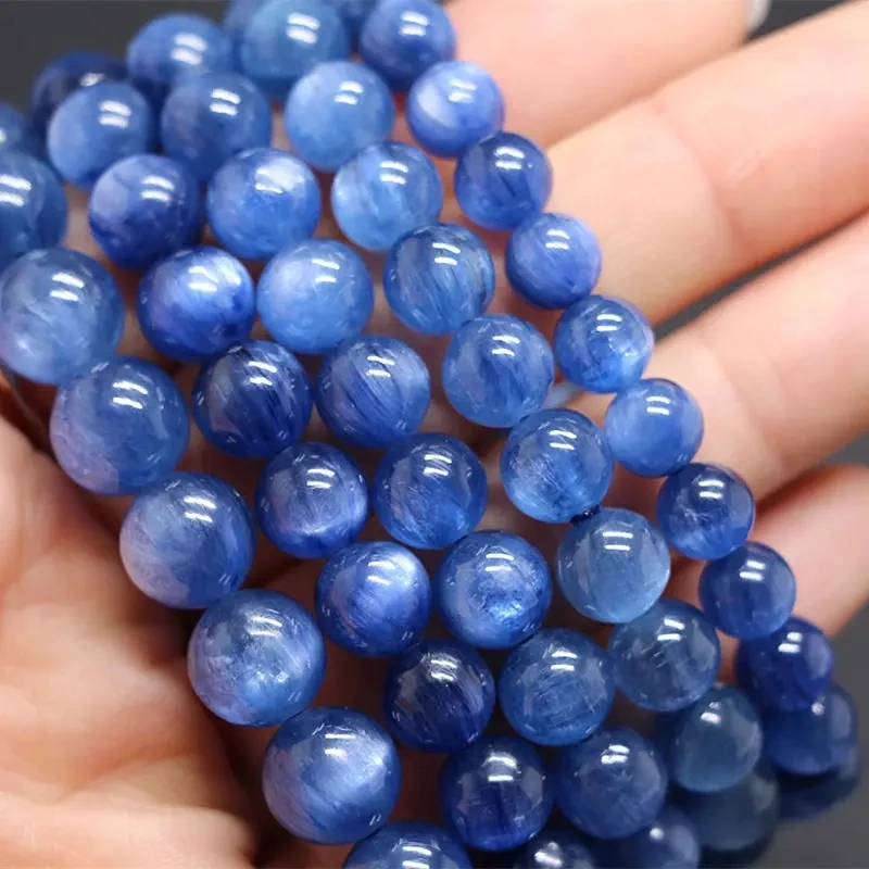 Top Quality Natural Kyanite Beads Stone, 6/8/10MM Round Smooth Blue Cyanite Loose Bead Gemstone For DIY Bracelet Jewelry Making