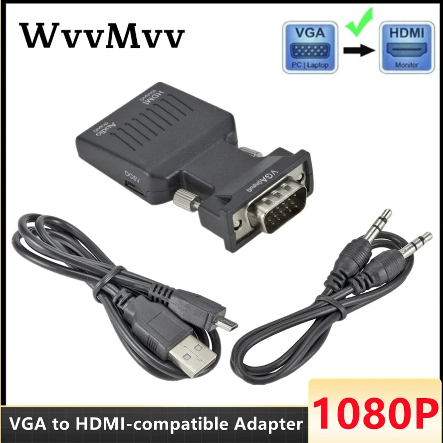 VGA To HDMI-compatible Converter With 3.5mm Audio Cable For PS4 PC Laptop TV Monitor Projector 1080P VGA Female To HD Male Adapt