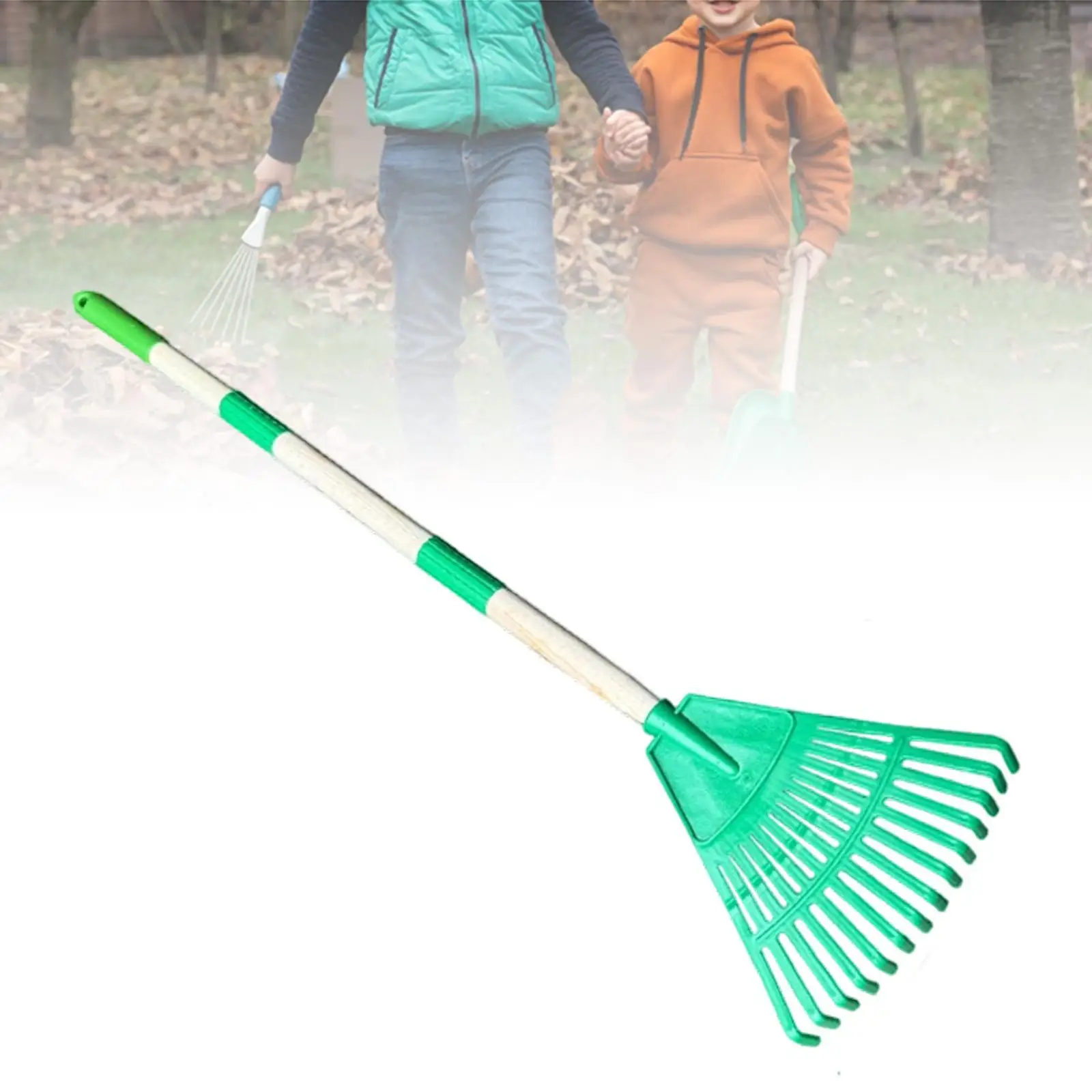 Small Leaf Rake with Long Handle 14 Spikes 3 Sections Quick Clean up Steel Farming Home Gardening Tool for Flower Beds Shrub