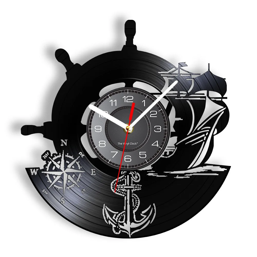 NAVY AND RED ANCHOR WALL CLOCK NURSERY DECOR CHILDREN'S PERSONALIZED NAUTICAL 