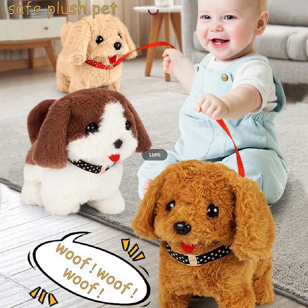 Plush Toys Simulation Electronic Pet Dog Bomei Husky Bichon Stuffed Animal Mobile Tail Wagging Cute Puppy Doll Gift for Kids