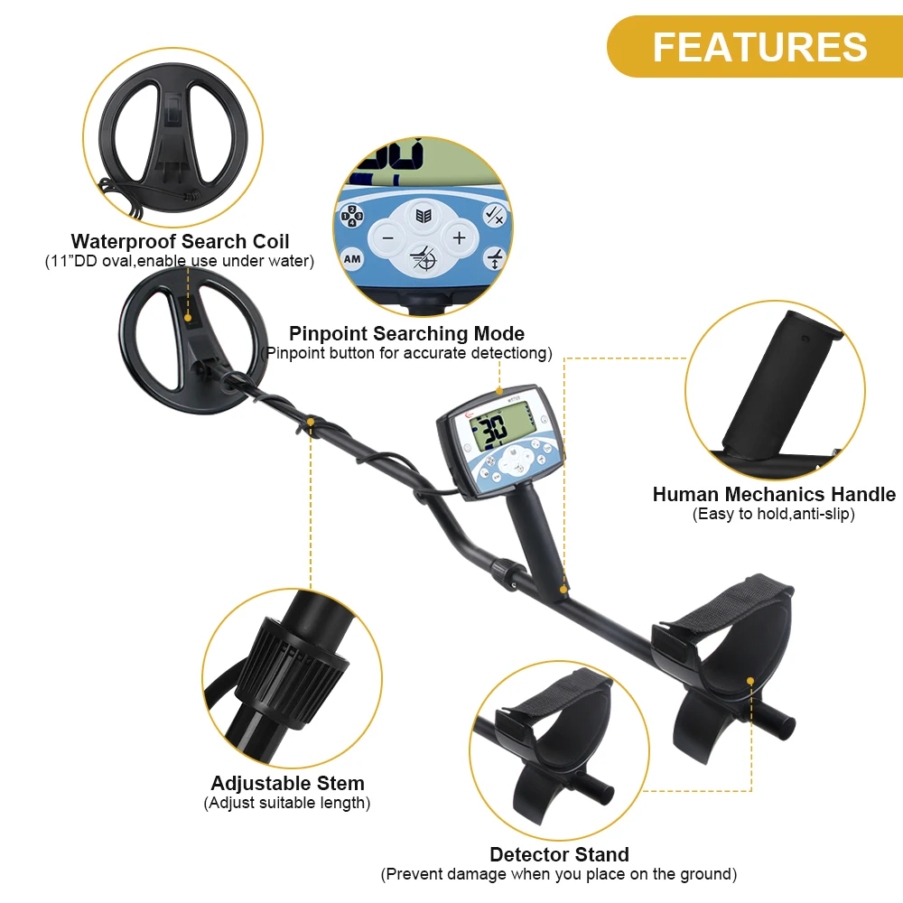 MT705 Professional Underground Metal Detector Waterproof Search Coil High Sensitivity Metal Detecting Tool Treasure Pinpointer