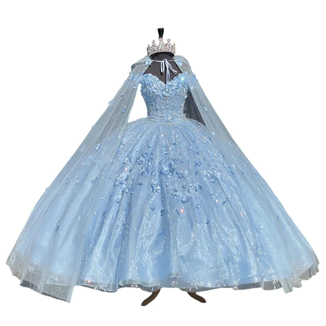 Cinderela Quinceanera Vestidos 2019 Novo Romatic Céu Azul Fora Do Ombro  Floral Longo Organza Formal Vestido De Baile Cosplay Vestido De Baile De  Hxhdress, $989,…