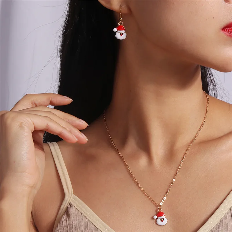 Aihua Mode Weihnachtsbaum Schneemann Snata Claus Ohrringe Halsketten Weihnachten Halsketten Set für Frauen Frohes Neues Jahr Geschenke – Detail 8