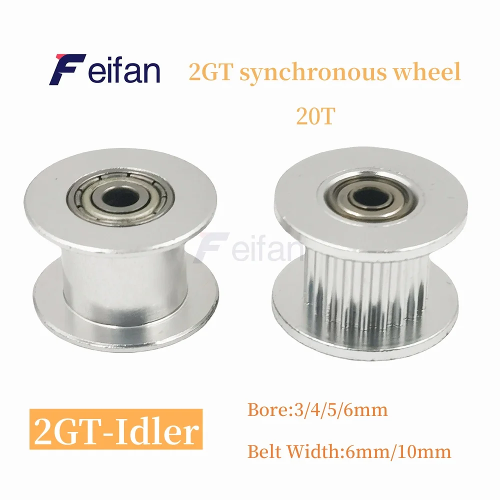 Timing Pulley 3D Printer Parts GT2 2GT 20 Teeth AF Type Bore 3/4/5/6mm For width 6 /10mm Belt 2GT Idler 20T