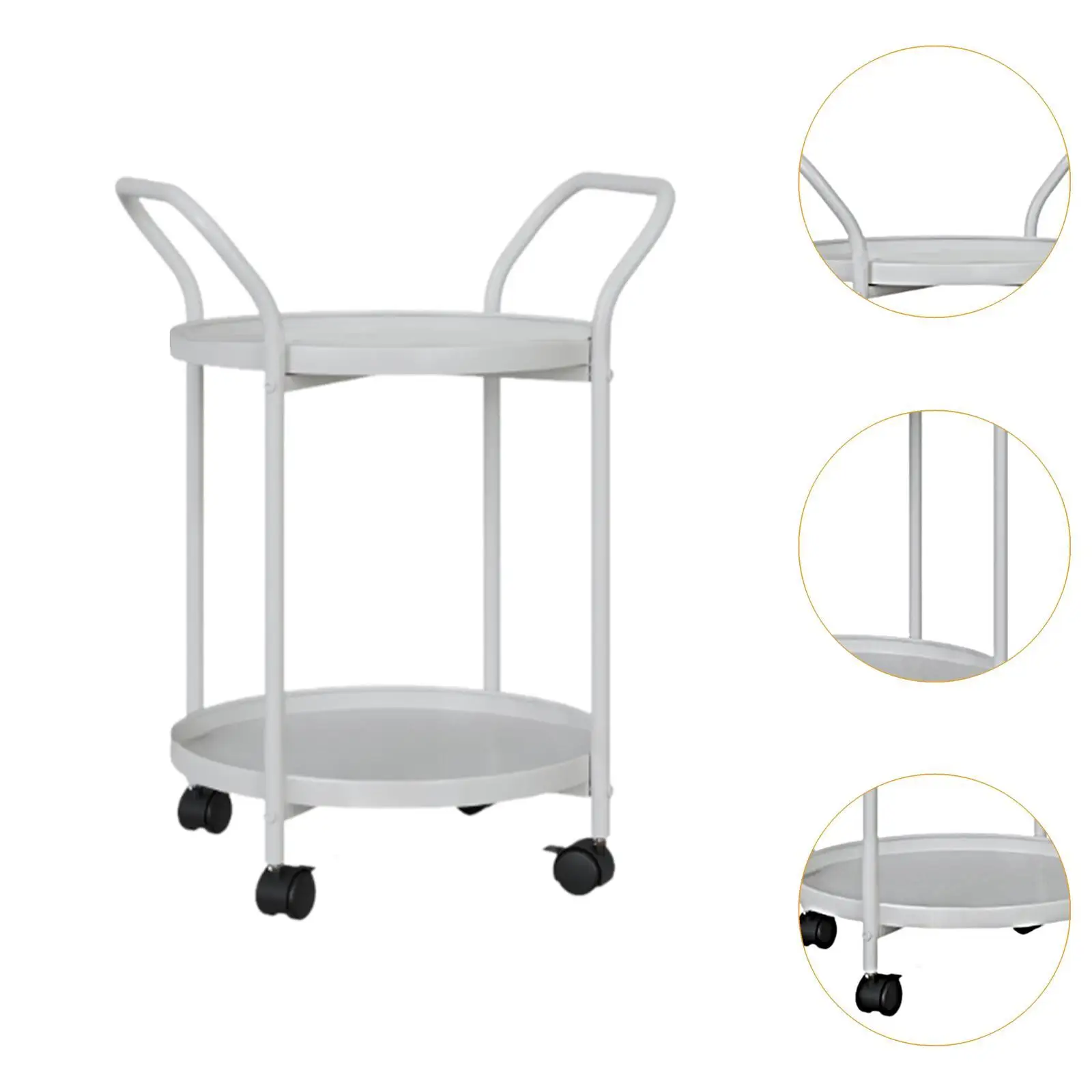 Coffee Table with Wheels Rolling Cart Metal Nordic Serving Trolley 2 Tier Round Side Table for Bathroom Garage Laundry Room