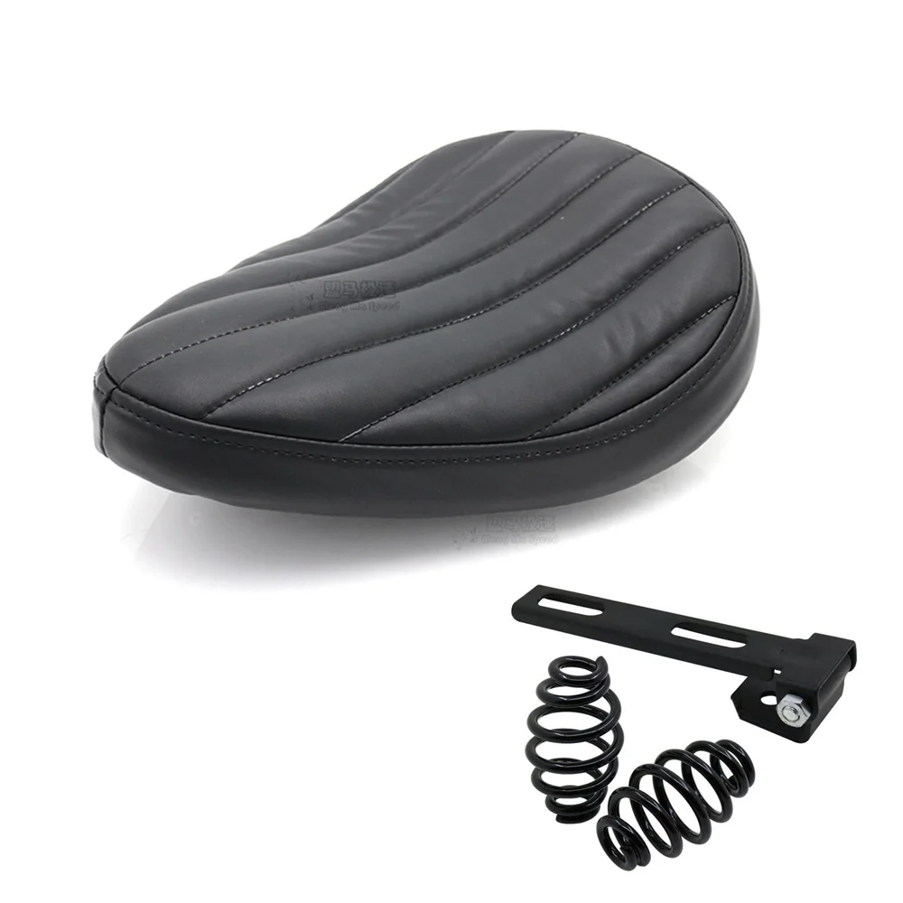 Nero Moto Roll Leather Solo Seat & Spring + Staffa Sella Universale Per Harley Davidson Sportster 883 Xl Chopper Bobber