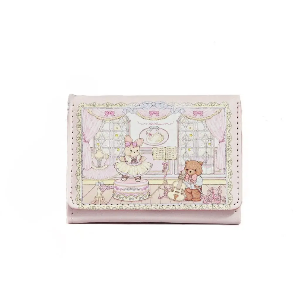 Cute Bear and Rabbit Short Wallet Multi Slot Portable Coin Purse PU Card Holders Woman