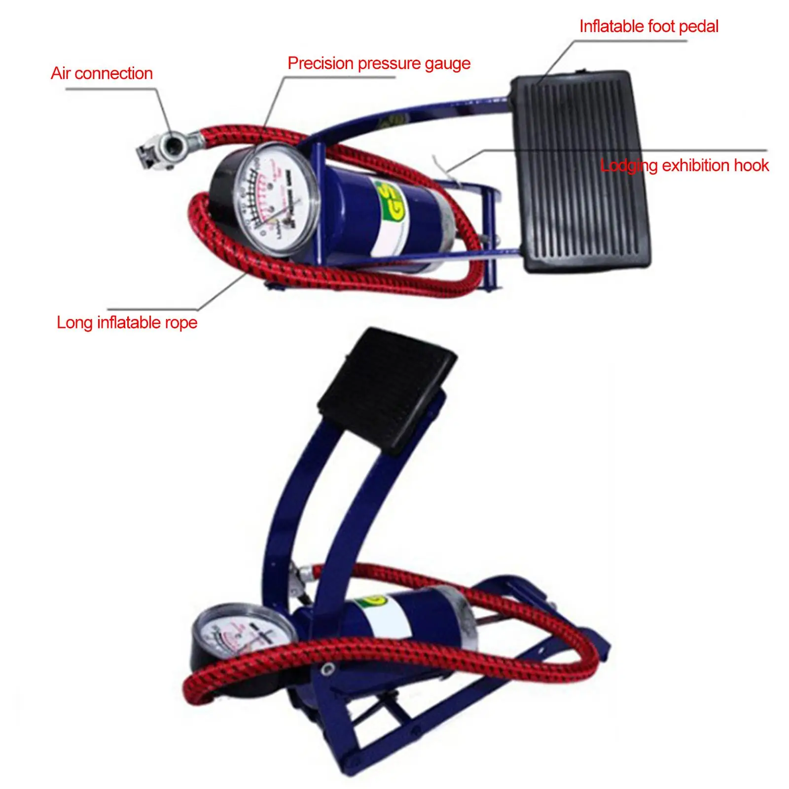 Air Pump Inflator with Pressure Gauge Bike Floor Foot Pump for Airbed Toys Balls