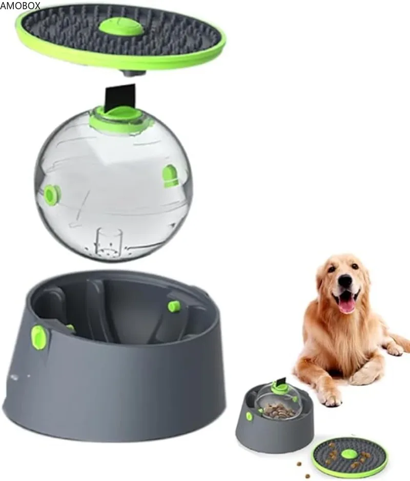 

AMOBOX-Dog Slow Feeder Toys, 3 в 1, вращающийся, дозатор для кормления, игрушка-головоломка, скука и мдзулирование