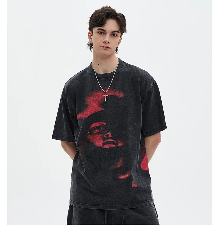 Ropa informal estilo Hip Hop 2025, camiseta negra lavada, camiseta