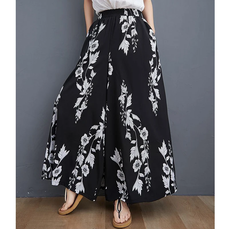 Women Clothes 2024 Summer Fashion Elegant Floral Print High Waist Baggy Pants Female Vintage Casual Wide Leg Trousers Pantalones