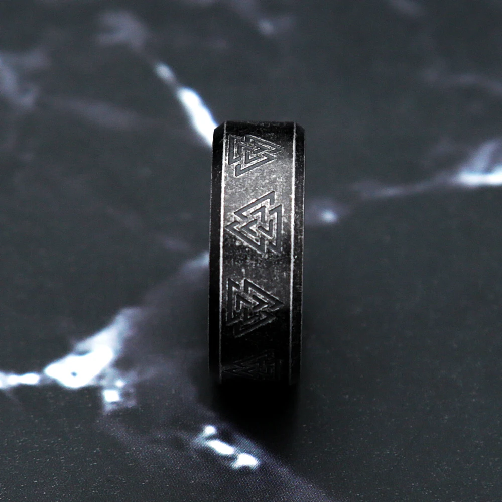 Mens Stainless Steel Valknut Viking Rune Wedding Band Ring Size 7