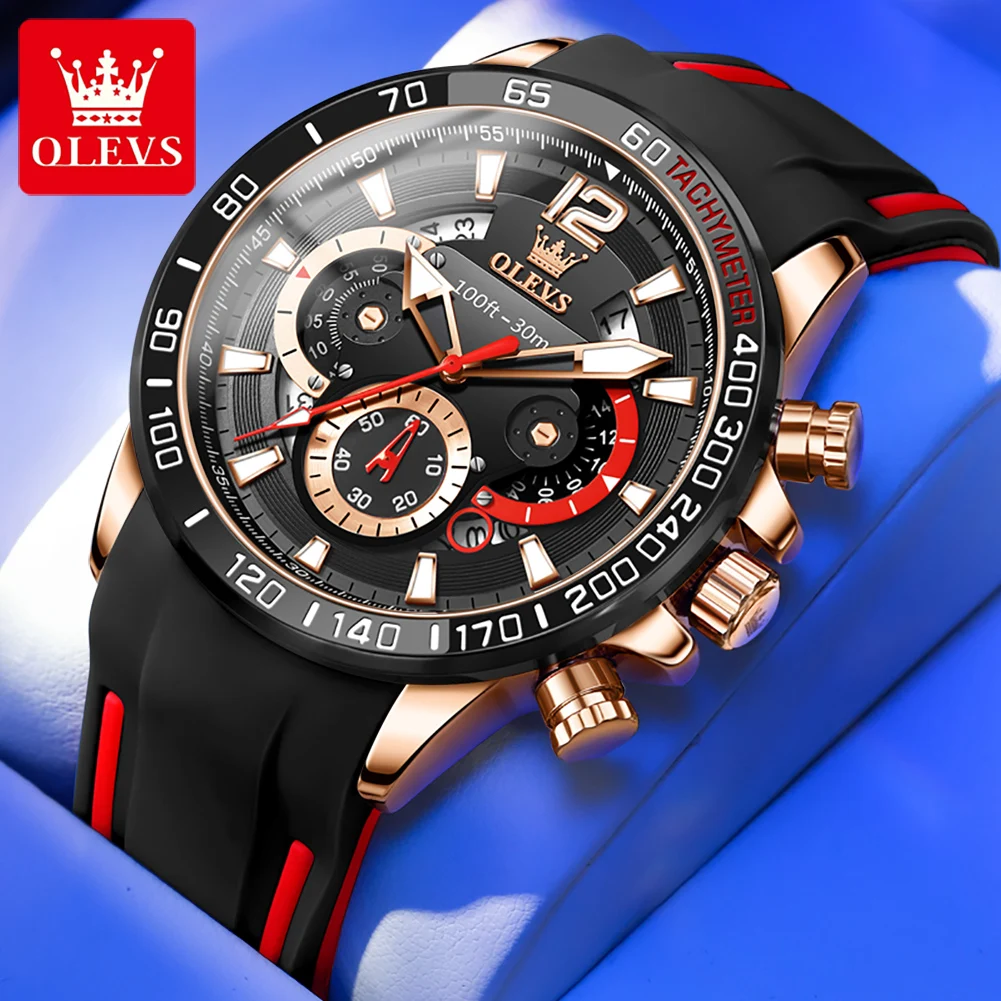 OLEVS 9936 Quartz Mens Watches Luxury Original Sports Design Silicone Waterproof Calendar Luminous Hands Top Brand Wristwatch men s fashion design leather watch digital quartz temperament men s watch gift relogio masculino часы мужские erkek kol saati