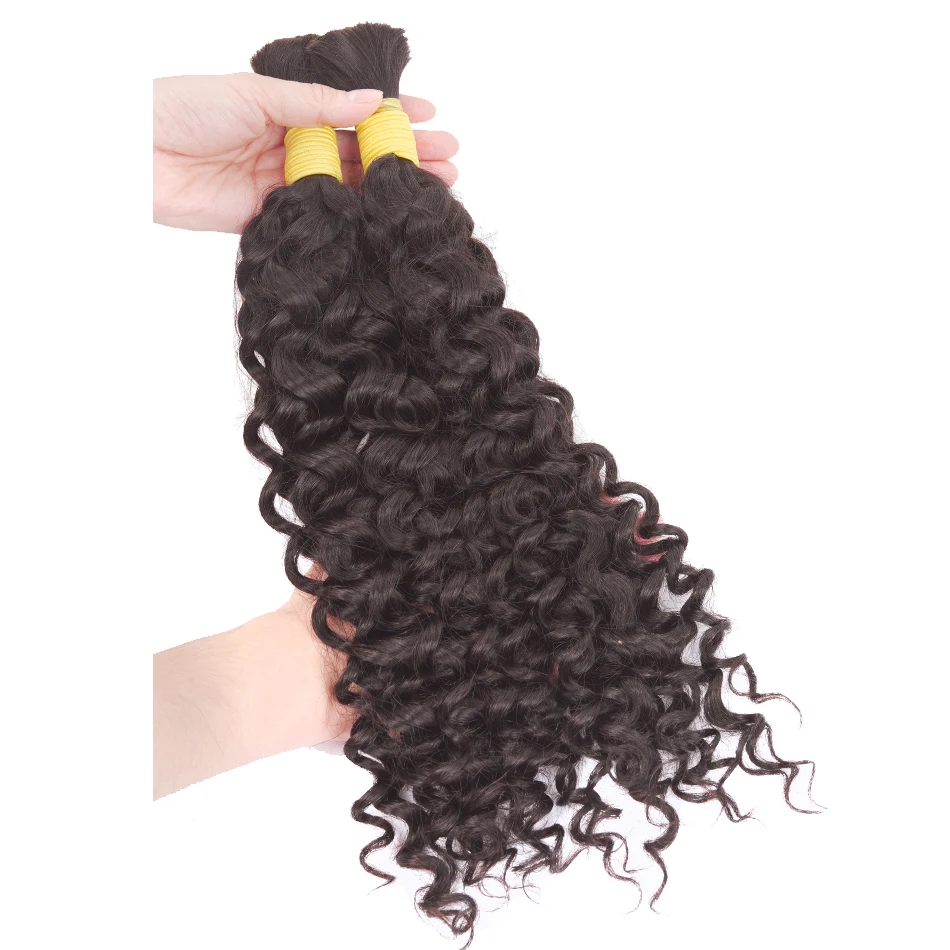 Brown 2# Water Wave Human Hair Bulk For Braiding 100G Loose Curly No Weft Hair Extensions Malaysian Remy Bulk Natural Color