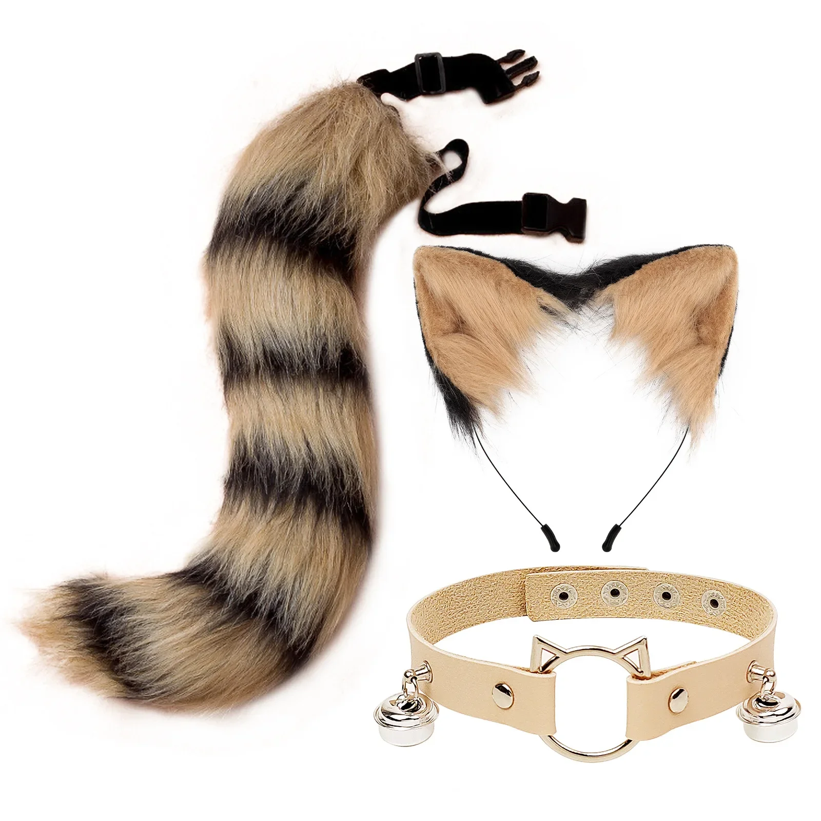 

Kawaii Handmade Furry Cat Ears and Tail Set Wolf Fox Hair Clip Faux Fur Leather Neck Choker Halloween Party Cosplay Set Gift Bag