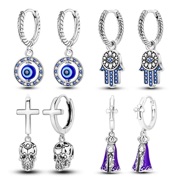Hand of Fatima Blue Eye of Evil Hoop Earrings Gift