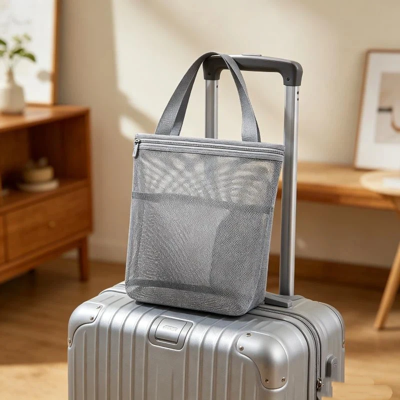 Nuova borsa tote in rete traspirante con cerniera e maniglia, borsa organizer portatile per bagno, dormitorio universitario, palestra e viaggi - immagine 4