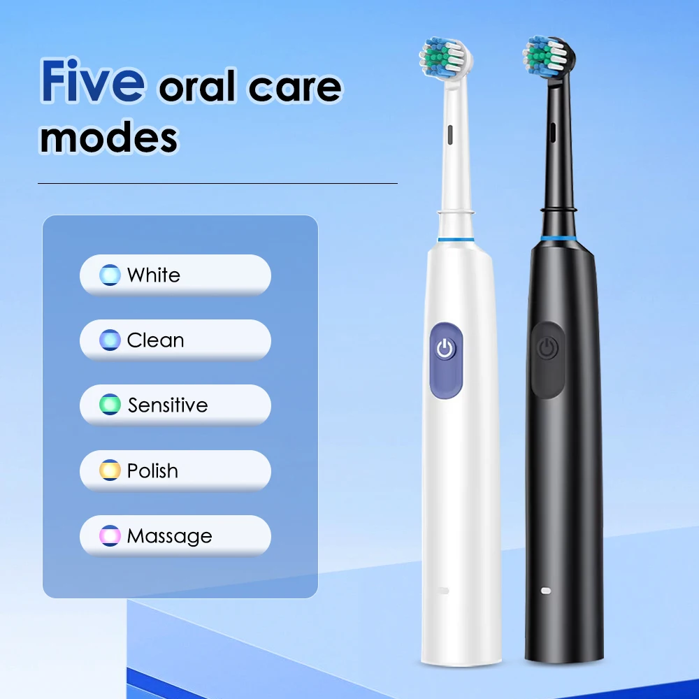 Smart Rotating Electric Toothbrush Rechargeable Rotary Toothbrush with 4 Soft Replacement Heads for Adults