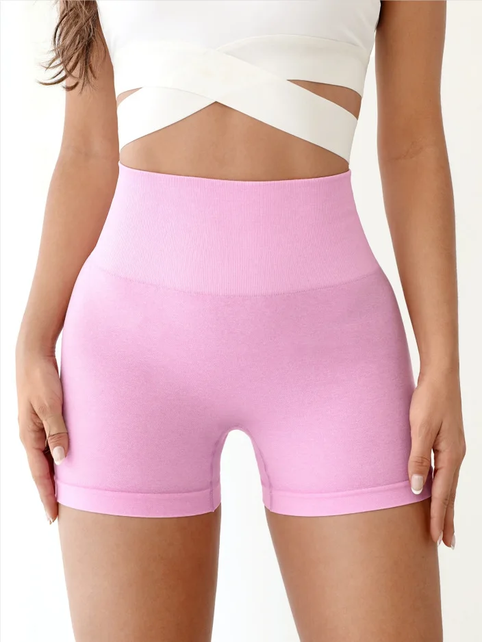 Women's Yoga Shorts Ribbed Seamless Workout High Waist Athletic Leggings