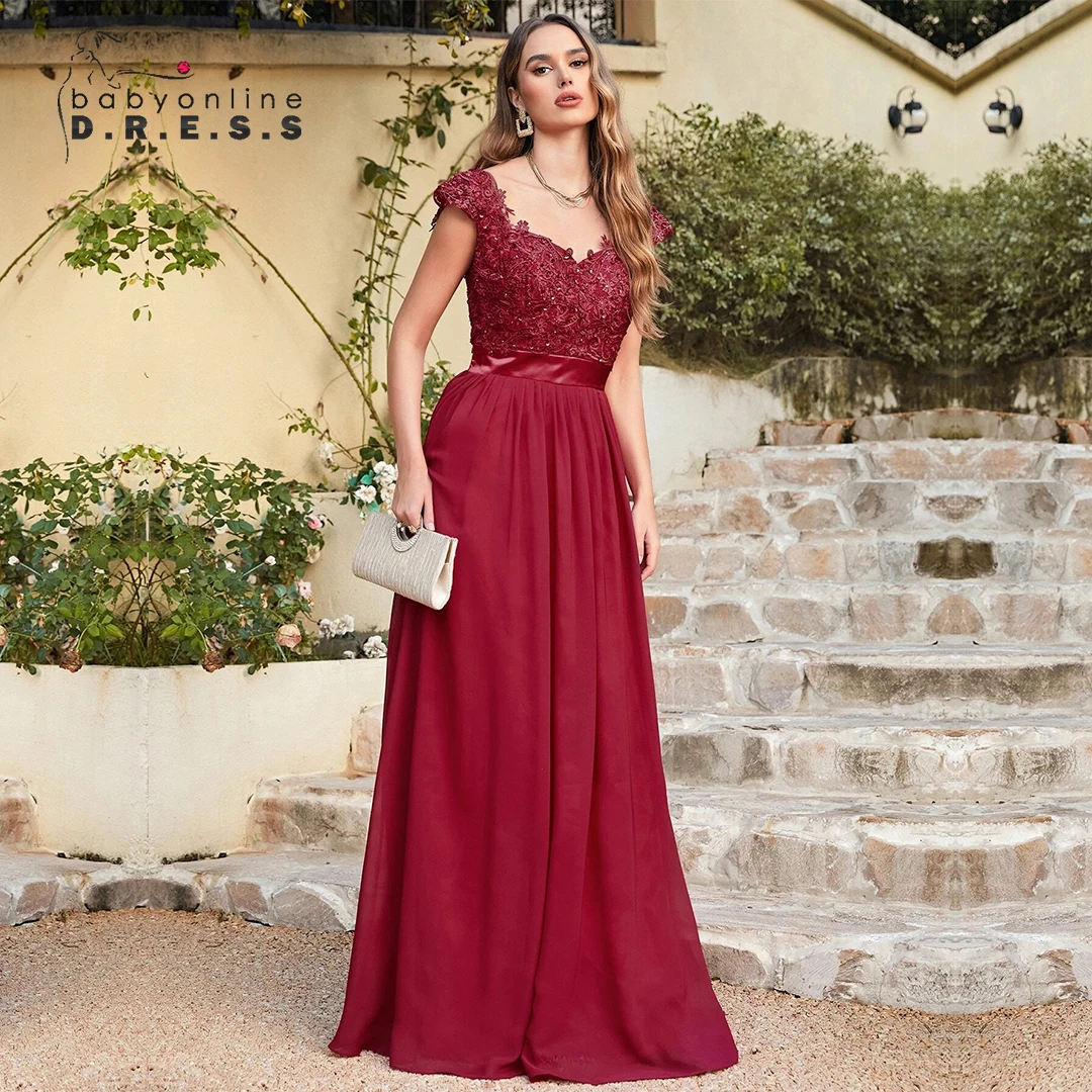 Vestido De Dama De Honor Largo De Gasa Boho Fucsia main image 1