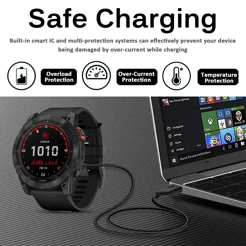 1M/3.3FT USB Charging Cable for Garmin Fenix 8 7 7S 7X 6 6S 6X 5 5X 5S Plus Vivoactive 3 Forerunner 965 955 265 255 Charger Dock watch charging adapter