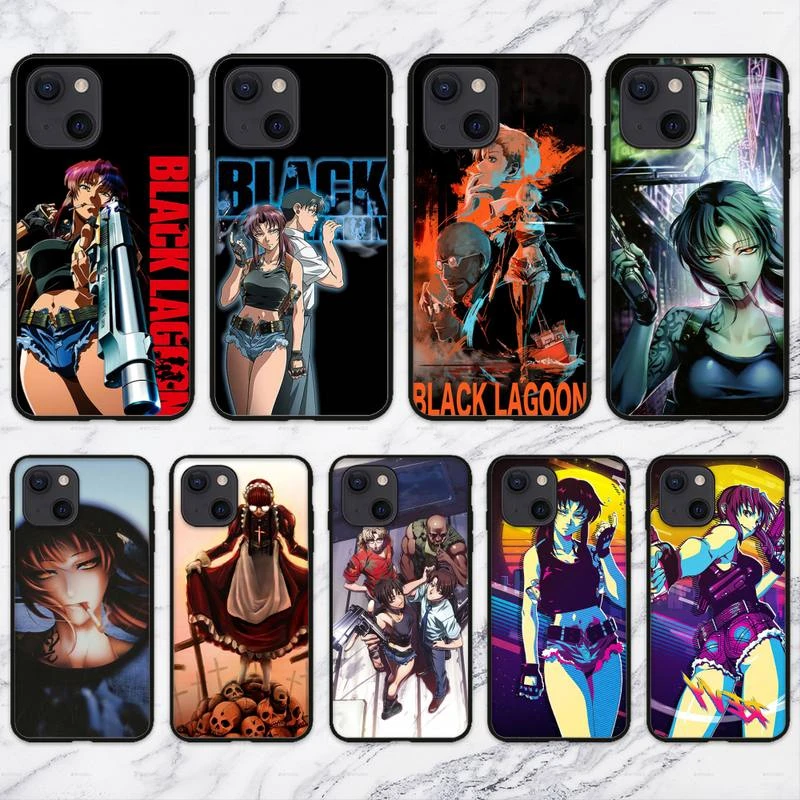 iphone 12 mini cover case BLACK LAGOON Cartoon Phone Case For iPhone 11 12 Mini 13 14 Pro XS Max X 8 7 6s Plus 5 SE XR Shell apple iphone 12 mini  case