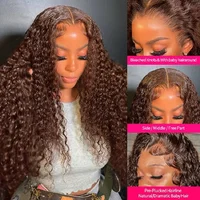 Perruque Lace Front Wig Naturelle Bouclée, Couleur Brun Chocolat, 13x4, 13x6, Pre-Plucked 4