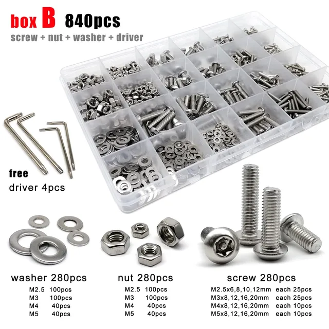 5/10/50 pz Nero 304 A2-70 In Acciaio Inox M1.6 M2 M2.5 M3 M4 M5 M6 M8