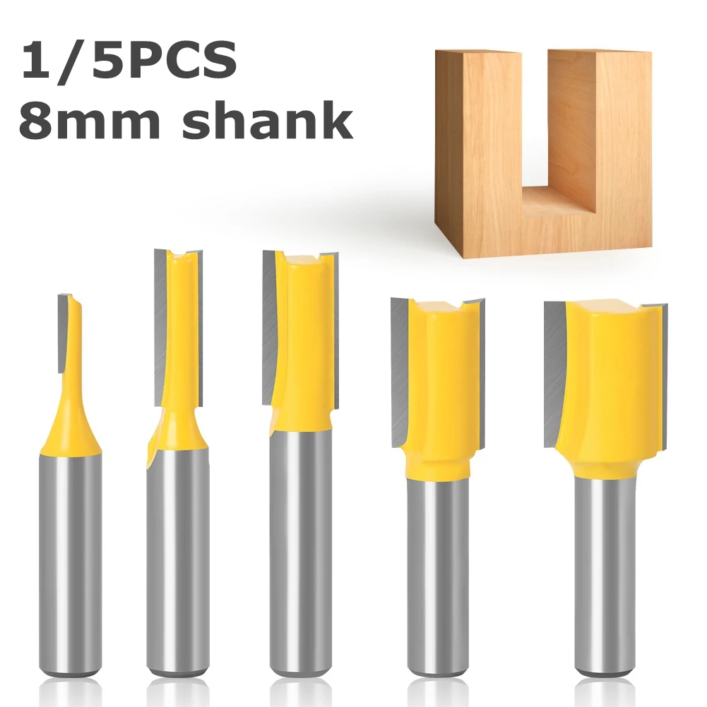 1/5pcs 8mm Shank Straight Woodworking Router Bit Set Woodworking Tools Carpenter Milling Cutter