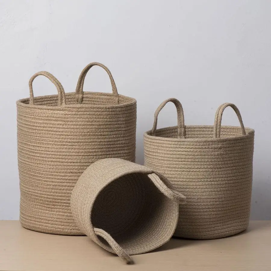 Wicker Basket Hand-woven Storage Basket Rope Woven Deep Foldable Storage Laundry Basket Toy Sundries Storage Basket 3