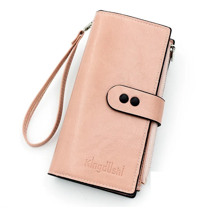 Kingdushi women's long Korean version wallet, fashionable multi slot wallet, large capacity buckle zipper handbag