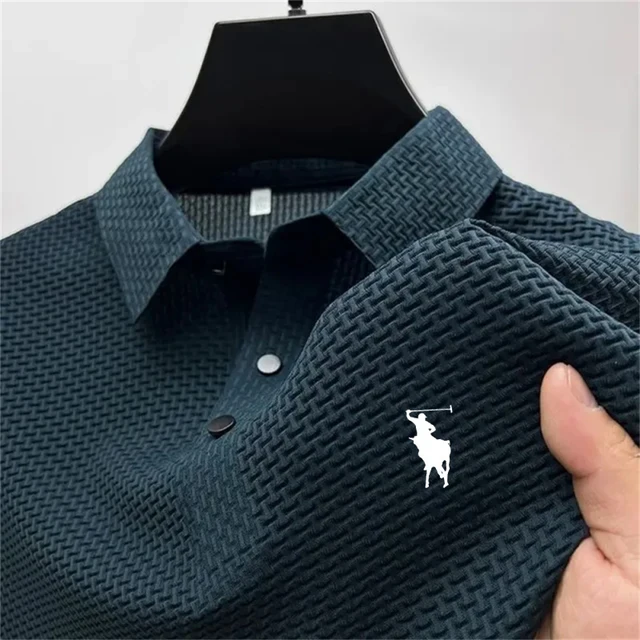 Summer 2026 Men's Business Casual Solid Color Polo Shirt Breathable Bone Flower Design Short Sleeve Fashion Leisure Top 2