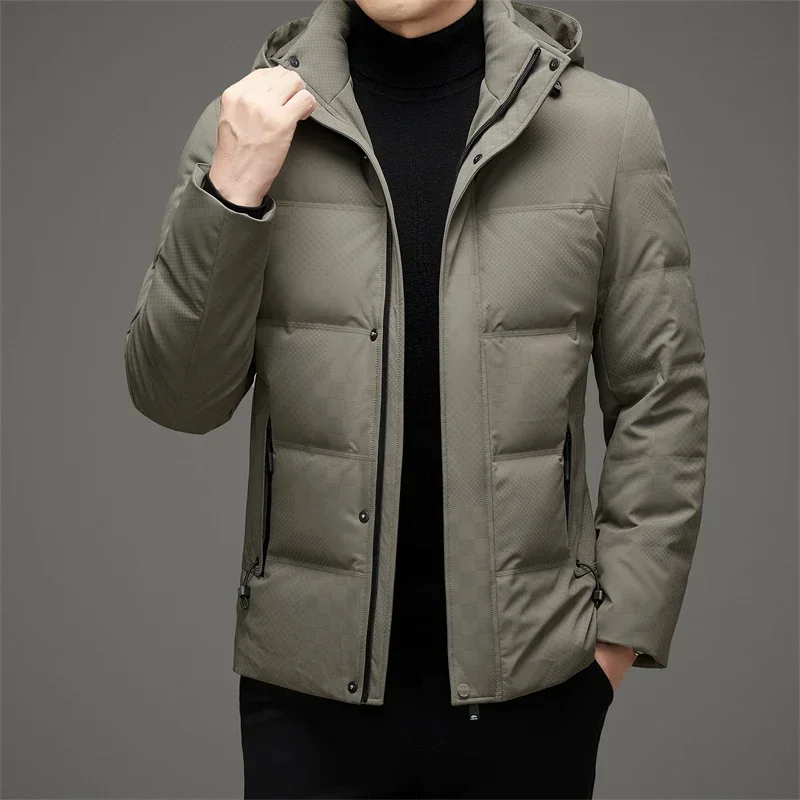 

Men's High-End down Jacket Young and Middle-Aged 2023 New Plaid Casual Fashion Cold-Proof Warm Hooded Jacket Tide