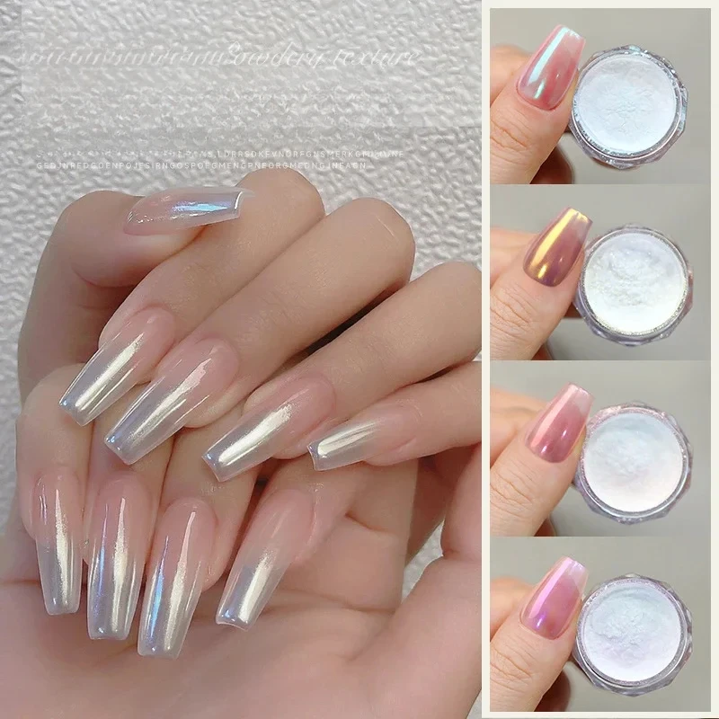 Nail Glitter Decor Powder Chrome Pearl Shimmer Glitter Wedding Bride Nail Design Aurora Rubbing Dust Mirror Effect Fairy 1/6PC