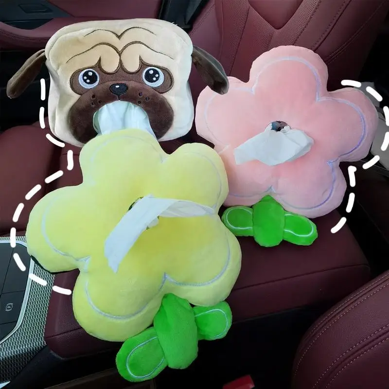 

Cute Car Tissue Box Holder Durable Cute Cartoon Shape Dog Flower Tissue Box Covers Auto Styling Car Decoration Accessories