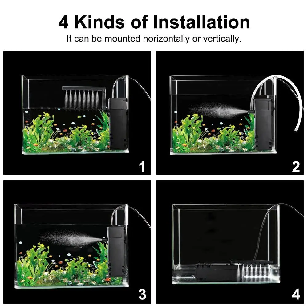 8W Aquarium pump Filter pump Aquarium internal filter Oxygen supply 600L/H