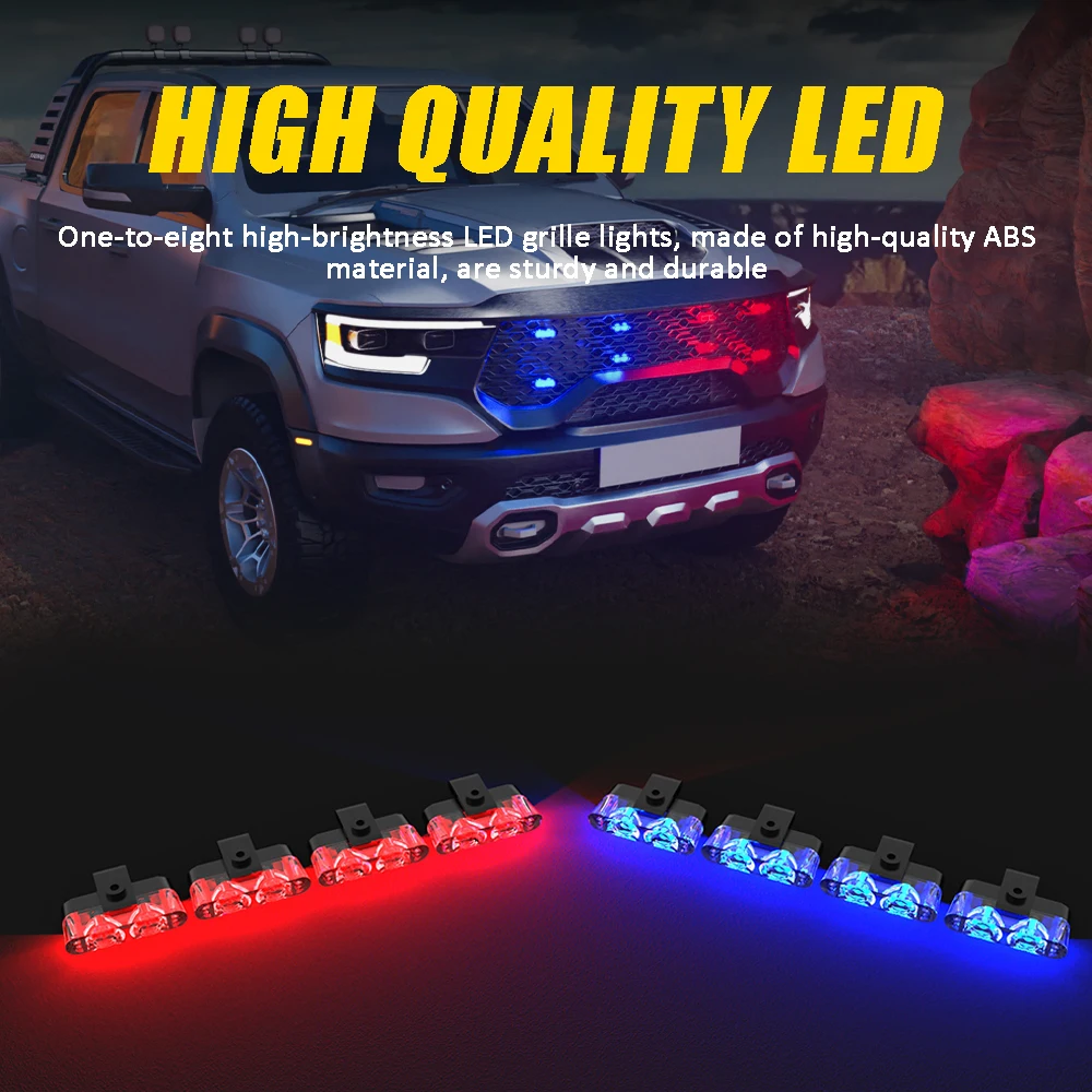 8 In 1 LED Emergency Strobe Lights Police Hazard Signal lights 12V Wireless Remote Car Grille Flash Light Bar for Cars Truck Van