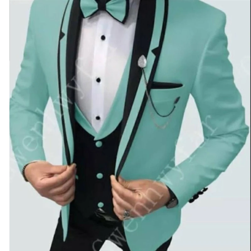 3 Piece Men Suits for Wedding Shawl Lapel Made Groom Tuxedo Jacket Vest with Pants Male Fashion Costume